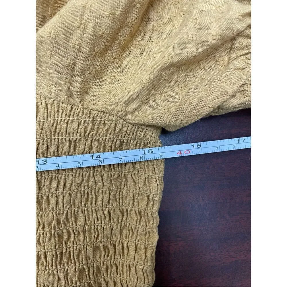 Madewell Mustard Lucie Puff-Sleeve Smocked Bodice Top Size X-Small